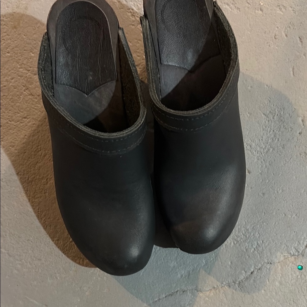 Black Leather Clogs